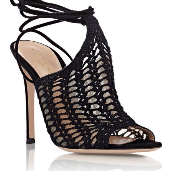 GIANVITO ROSSI Bardot crochet-knit and suede heels - Picture 2 of 16